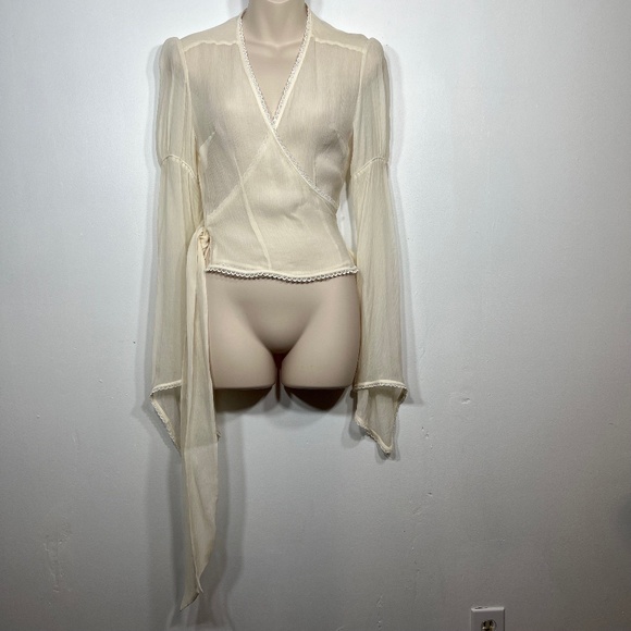 Express Tops - EXPRESS Cream 100% SILK BOHO HIPPIE Sheer Wrap-Tie Blouse NWOT SIZE 3/4 (S)